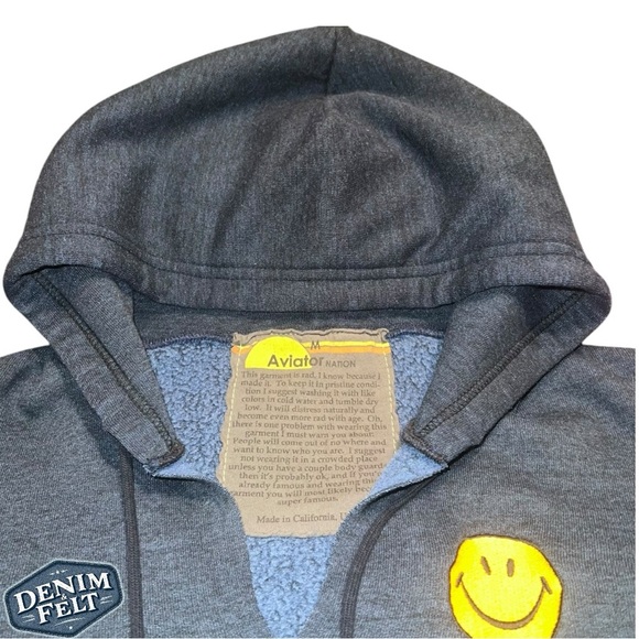 Aviator Nation Women’s Blue/Green Smiley Face Embroidered Hombre V-NeckHoodie😃 - Picture 6 of 13